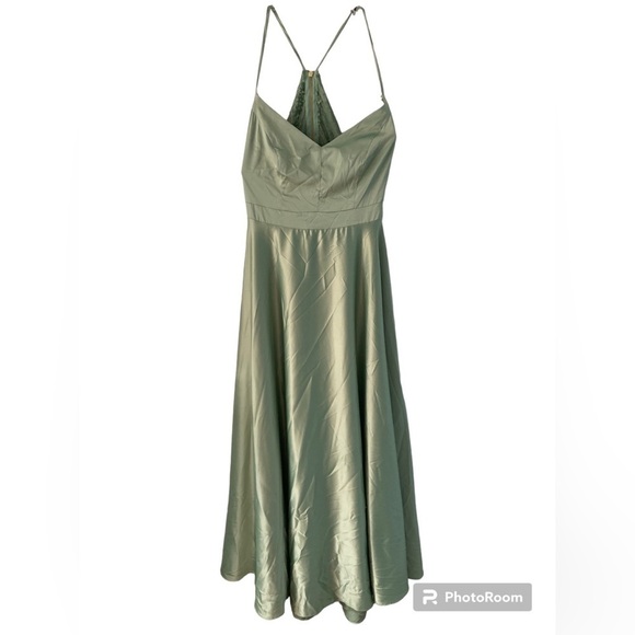 B. Darlin Silk Dress 15W Sage Spaghetti Strap Lace V-Neck Prom Dress - Picture 1 of 14
